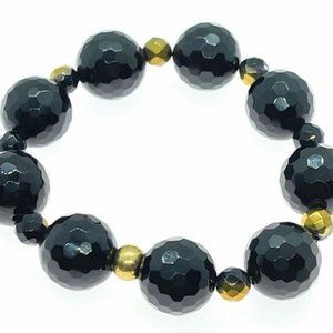 925 SS gold and black onyx natural beaded bracelet